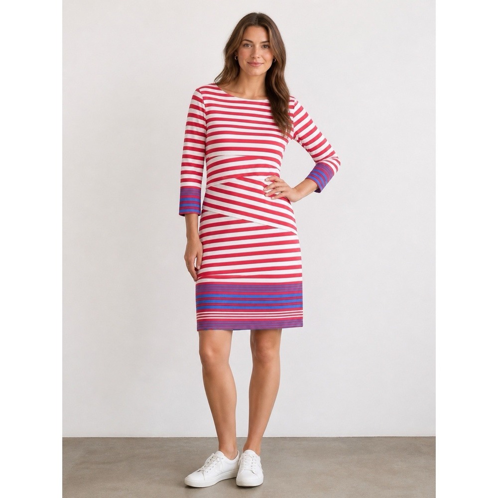 J McLaughlin Nicola Tiered Catalina Cloth Dress Medium Layered Red/white/blue